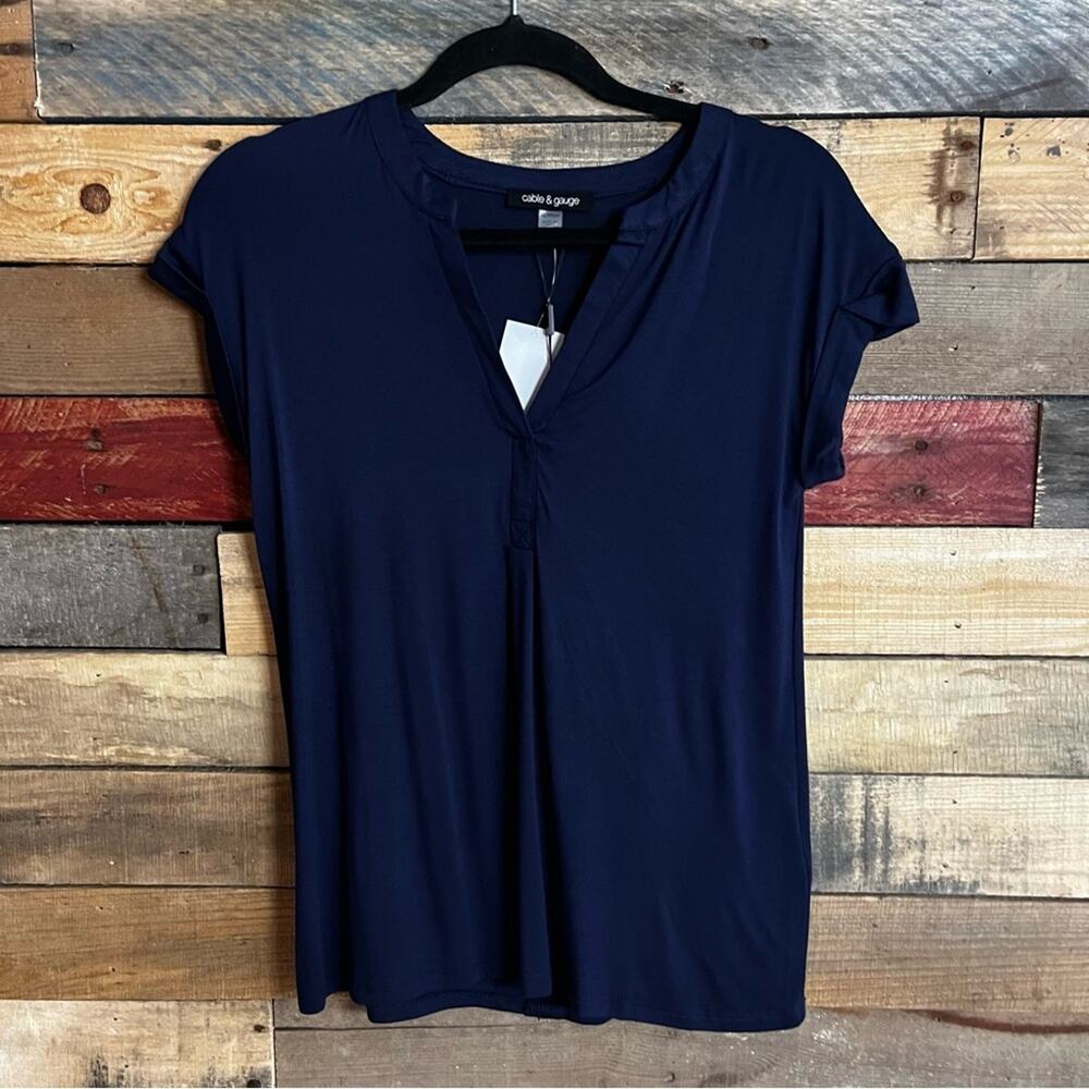 Cable‎ & Gauge Navy Button Detail Back Top Size XS